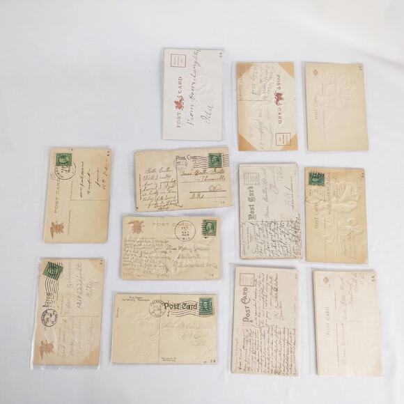 Set of 12 Antique Early 1900s Embossed Flower Postcards, Glitter Rose Sunflower+ - Picture 5 of 6